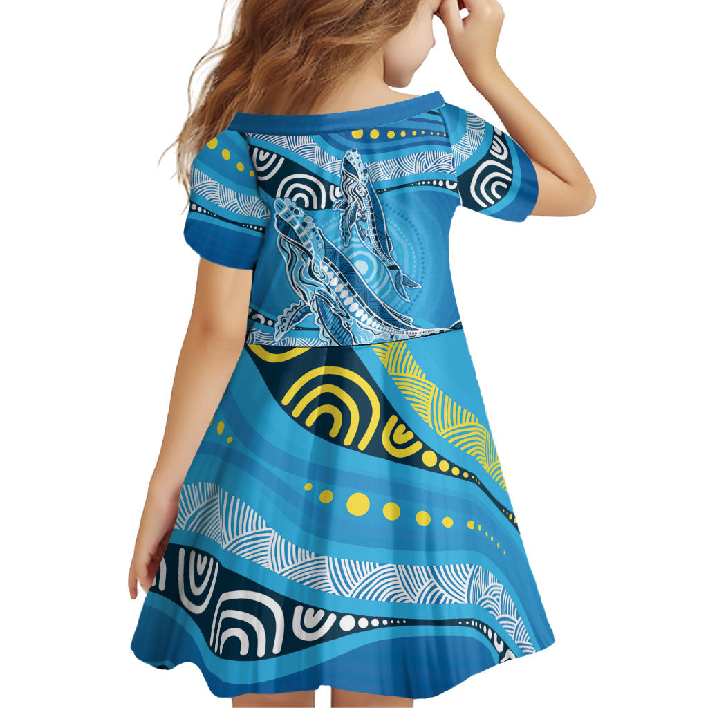 Aboriginal Ocean Whale Family Matching Off The Shoulder Long Sleeve Dress and Hawaiian Shirt Dot Art Dreamtime Style