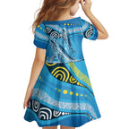 Aboriginal Ocean Whale Family Matching Off The Shoulder Long Sleeve Dress and Hawaiian Shirt Dot Art Dreamtime Style