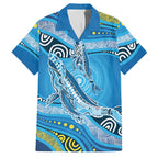 Aboriginal Ocean Whale Family Matching Off The Shoulder Long Sleeve Dress and Hawaiian Shirt Dot Art Dreamtime Style