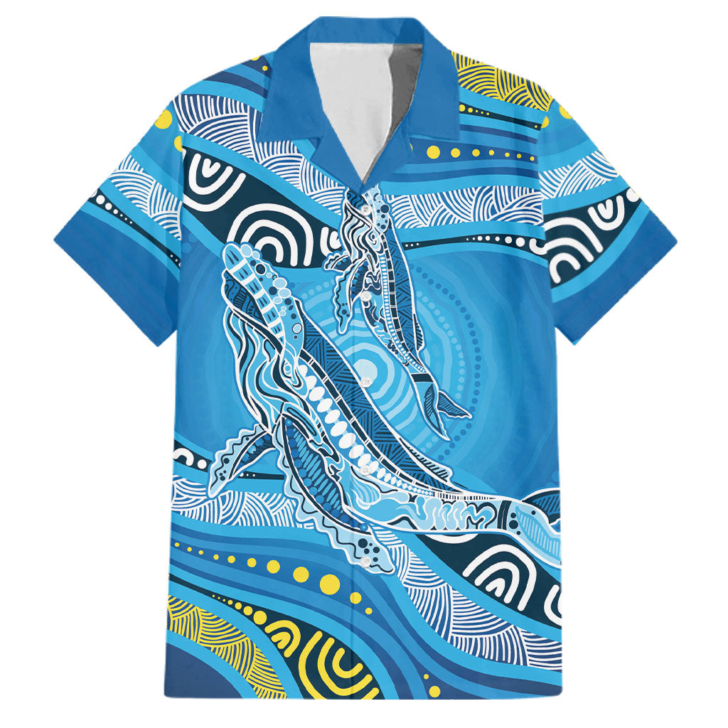 Aboriginal Ocean Whale Family Matching Off The Shoulder Long Sleeve Dress and Hawaiian Shirt Dot Art Dreamtime Style