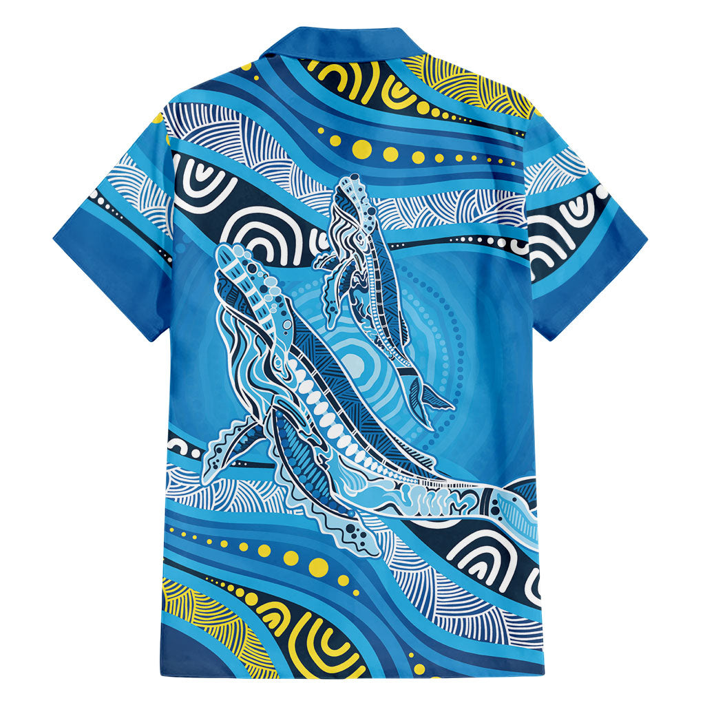 Aboriginal Ocean Whale Family Matching Off The Shoulder Long Sleeve Dress and Hawaiian Shirt Dot Art Dreamtime Style