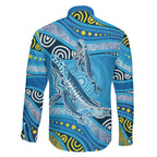 Aboriginal Ocean Whale Family Matching Off The Shoulder Long Sleeve Dress and Hawaiian Shirt Dot Art Dreamtime Style