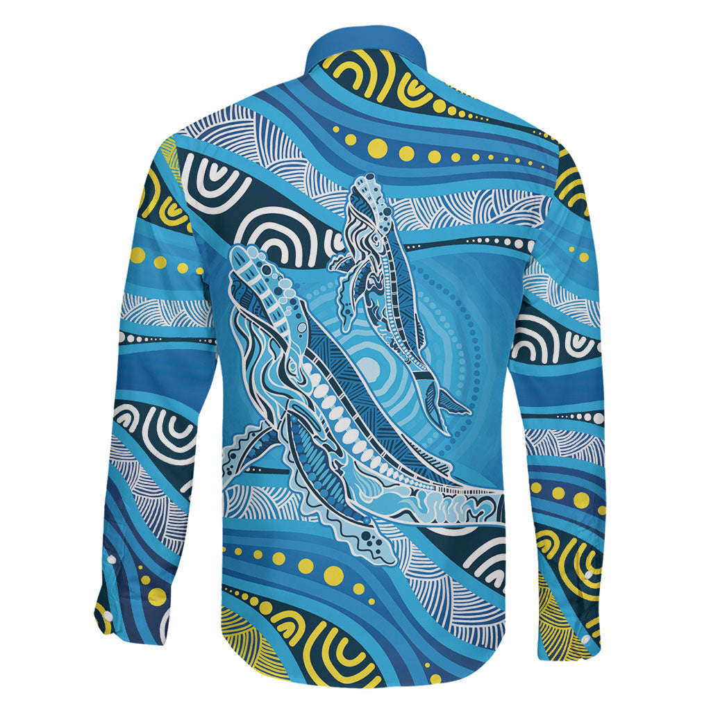 Aboriginal Ocean Whale Family Matching Off The Shoulder Long Sleeve Dress and Hawaiian Shirt Dot Art Dreamtime Style