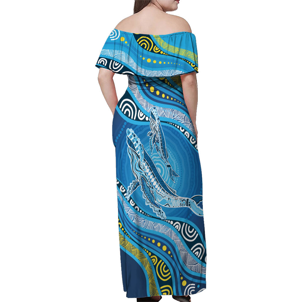 Aboriginal Ocean Whale Family Matching Off Shoulder Maxi Dress and Hawaiian Shirt Dot Art Dreamtime Style