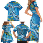 Aboriginal Ocean Whale Family Matching Short Sleeve Bodycon Dress and Hawaiian Shirt Dot Art Dreamtime Style