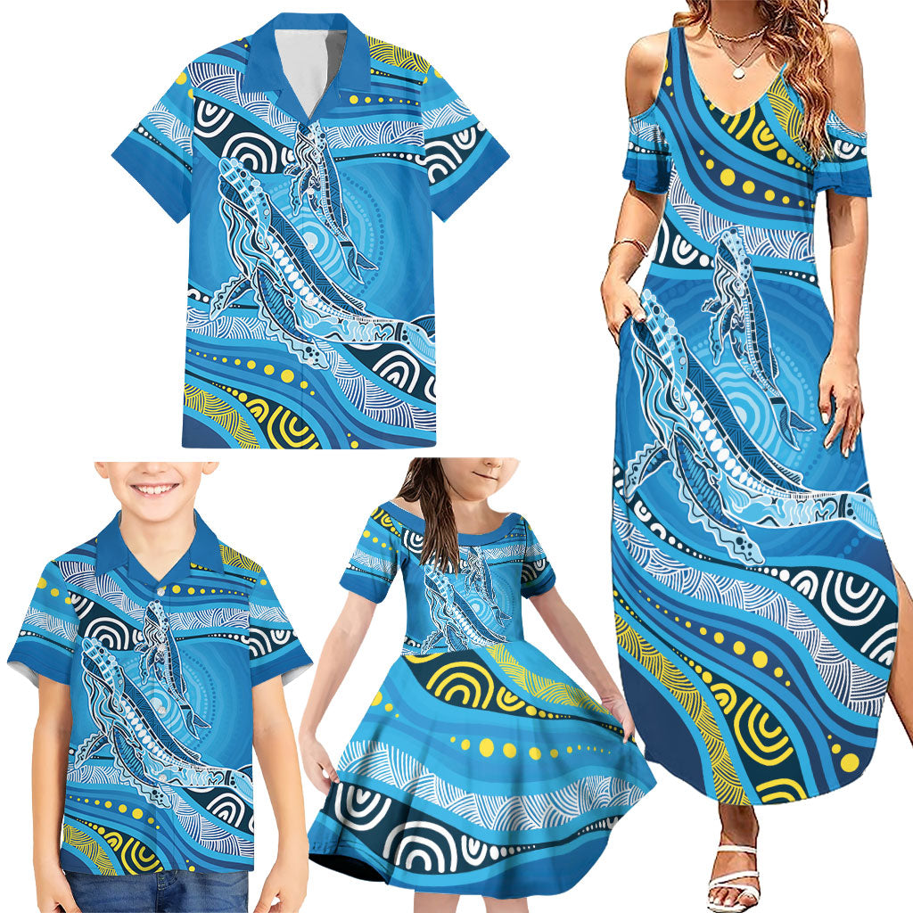 Aboriginal Ocean Whale Family Matching Summer Maxi Dress and Hawaiian Shirt Dot Art Dreamtime Style