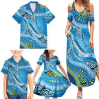 Aboriginal Ocean Whale Family Matching Summer Maxi Dress and Hawaiian Shirt Dot Art Dreamtime Style