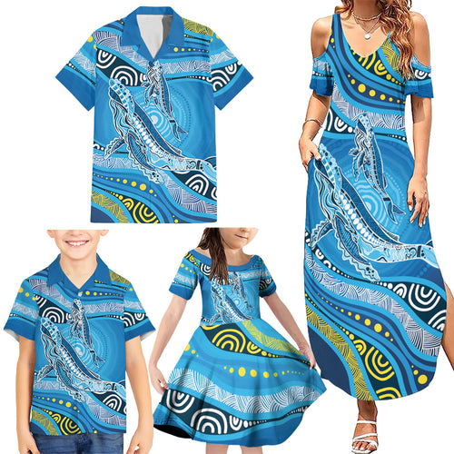 Aboriginal Ocean Whale Family Matching Summer Maxi Dress and Hawaiian Shirt Dot Art Dreamtime Style
