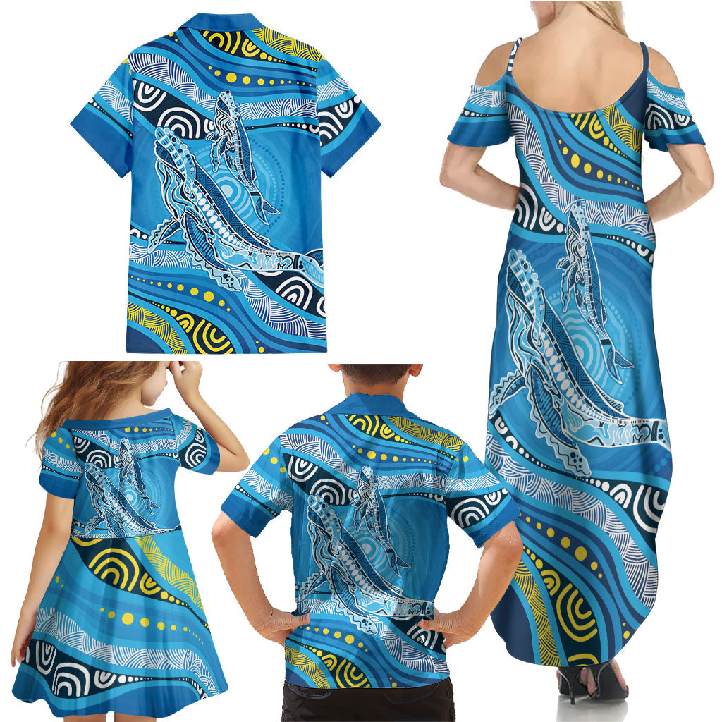 Aboriginal Ocean Whale Family Matching Summer Maxi Dress and Hawaiian Shirt Dot Art Dreamtime Style