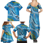 Aboriginal Ocean Whale Family Matching Summer Maxi Dress and Hawaiian Shirt Dot Art Dreamtime Style