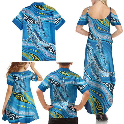 Aboriginal Ocean Whale Family Matching Summer Maxi Dress and Hawaiian Shirt Dot Art Dreamtime Style