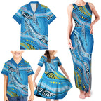 Aboriginal Ocean Whale Family Matching Tank Maxi Dress and Hawaiian Shirt Dot Art Dreamtime Style