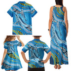 Aboriginal Ocean Whale Family Matching Tank Maxi Dress and Hawaiian Shirt Dot Art Dreamtime Style