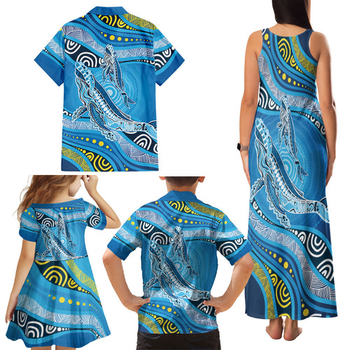 Aboriginal Ocean Whale Family Matching Tank Maxi Dress and Hawaiian Shirt Dot Art Dreamtime Style
