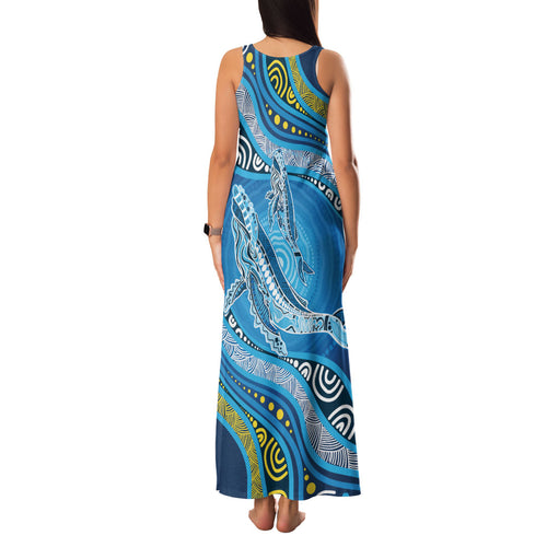 Aboriginal Ocean Whale Family Matching Tank Maxi Dress and Hawaiian Shirt Dot Art Dreamtime Style
