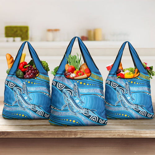 Aboriginal Ocean Whale Grocery Bag Dot Art Dreamtime Style