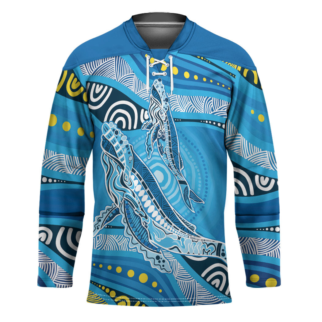 Aboriginal Ocean Whale Hockey Jersey Dot Art Dreamtime Style