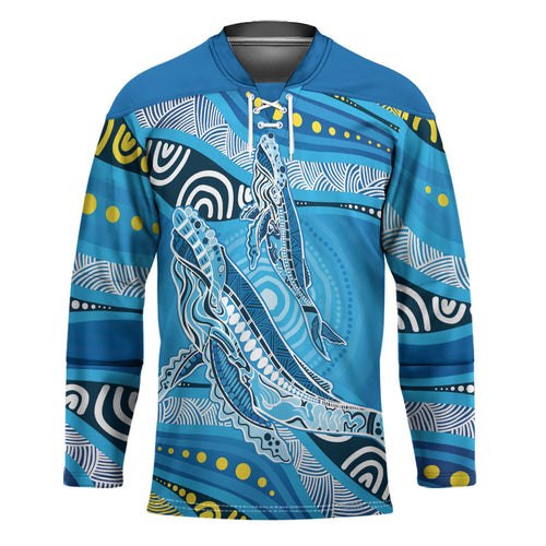 Aboriginal Ocean Whale Hockey Jersey Dot Art Dreamtime Style