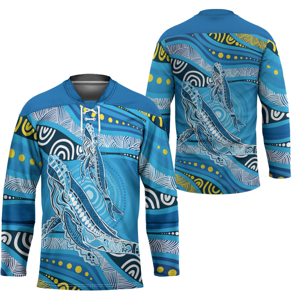 Aboriginal Ocean Whale Hockey Jersey Dot Art Dreamtime Style