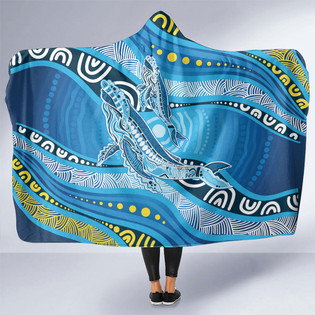 Aboriginal Ocean Whale Hooded Blanket Dot Art Dreamtime Style
