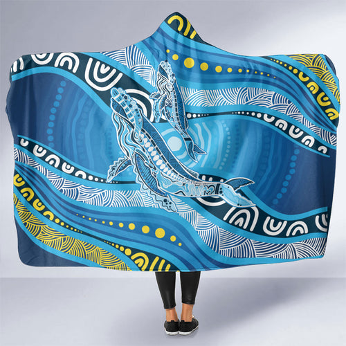 Aboriginal Ocean Whale Hooded Blanket Dot Art Dreamtime Style
