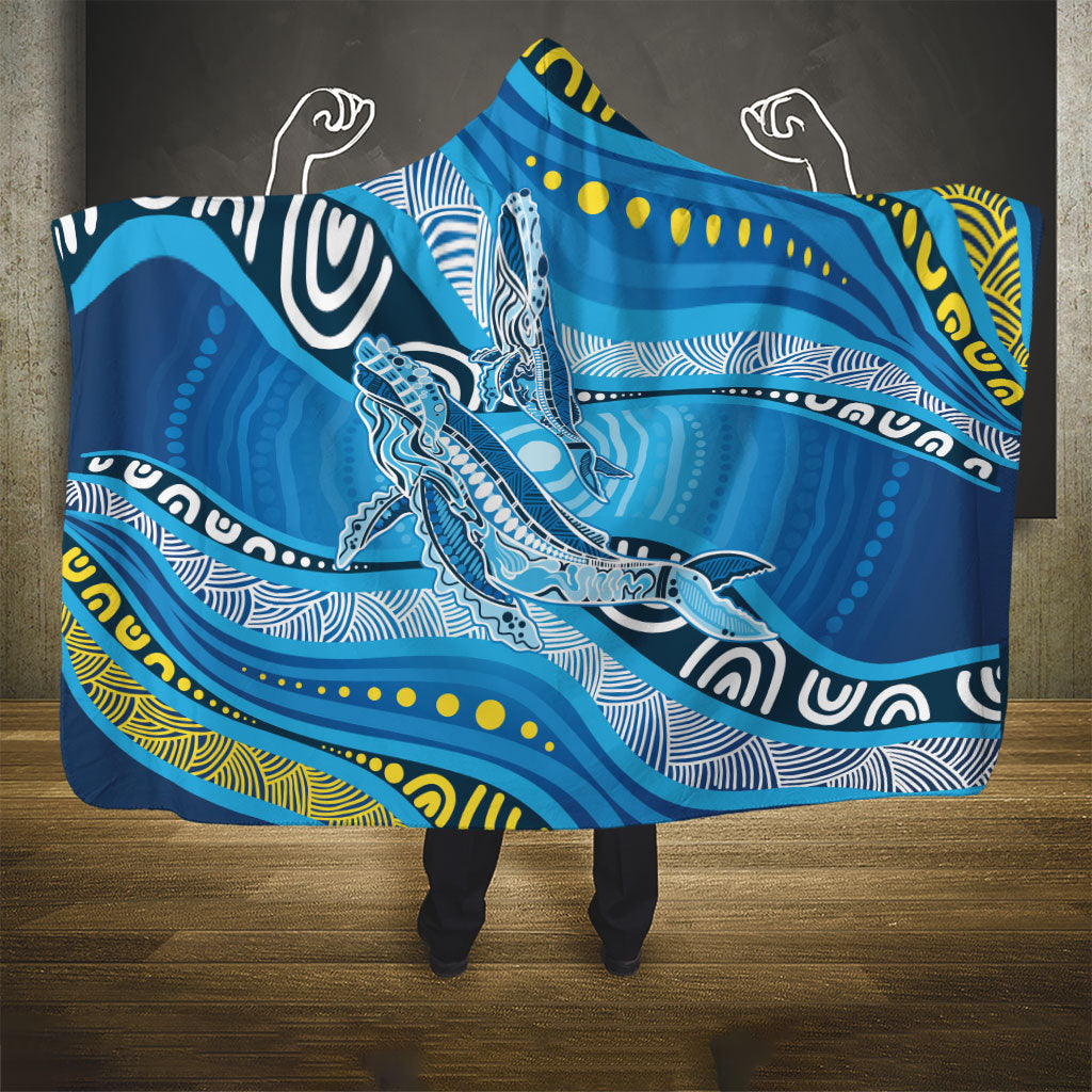 Aboriginal Ocean Whale Hooded Blanket Dot Art Dreamtime Style