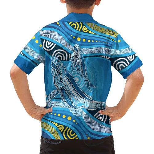 Aboriginal Ocean Whale Kid Hawaiian Shirt Dot Art Dreamtime Style