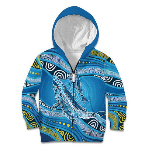 Aboriginal Ocean Whale Kid Hoodie Dot Art Dreamtime Style