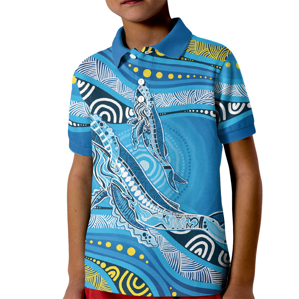 Aboriginal Ocean Whale Kid Polo Shirt Dot Art Dreamtime Style