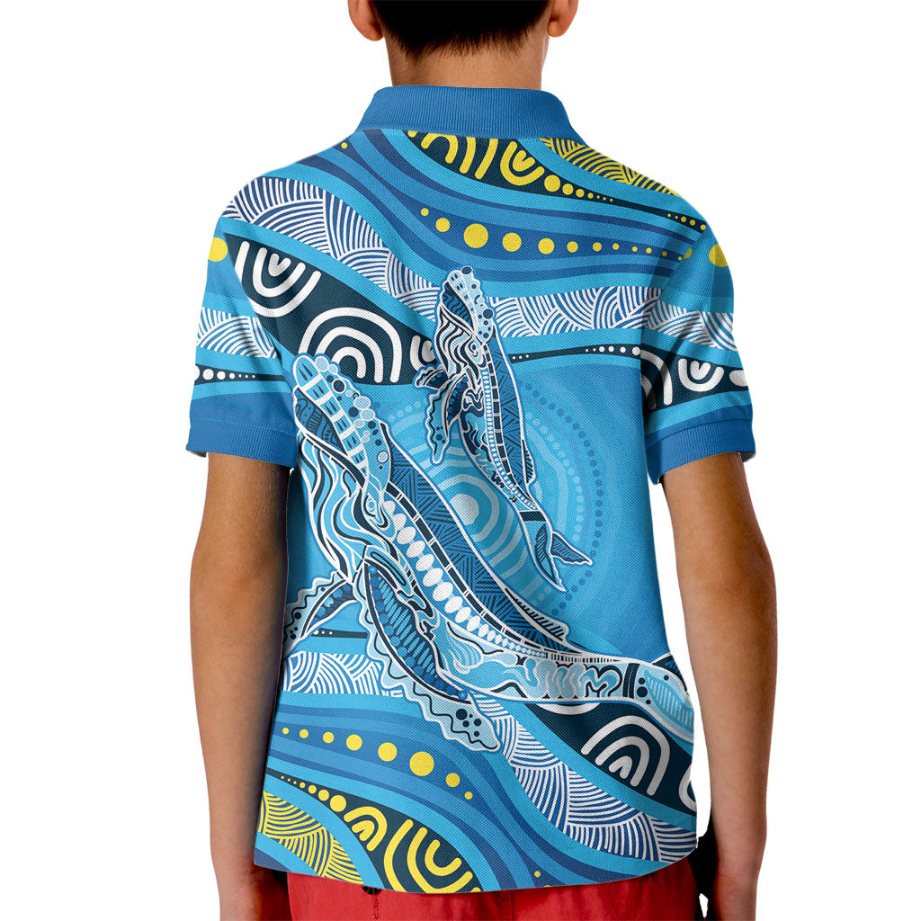 Aboriginal Ocean Whale Kid Polo Shirt Dot Art Dreamtime Style