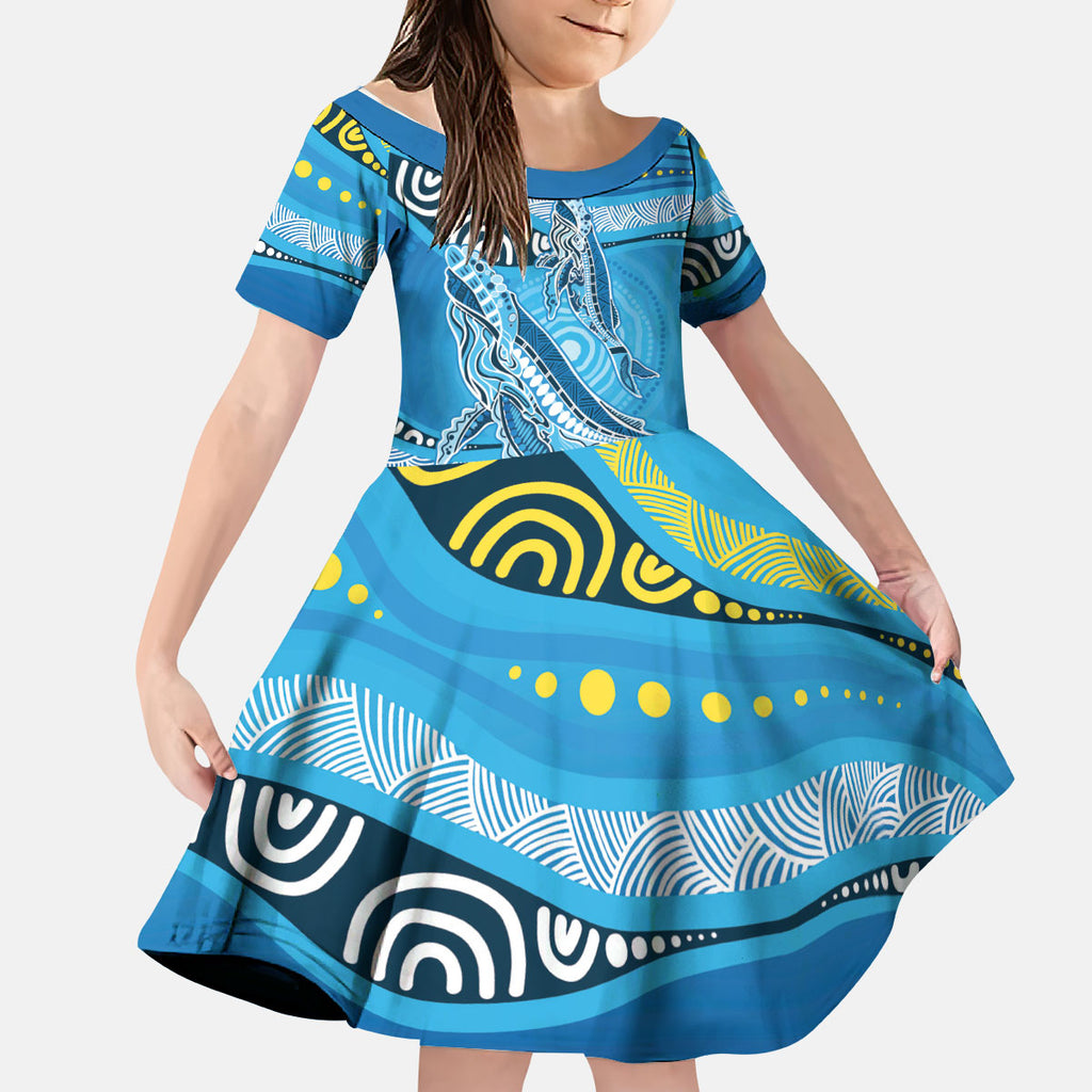 Aboriginal Ocean Whale Kid Short Sleeve Dress Dot Art Dreamtime Style