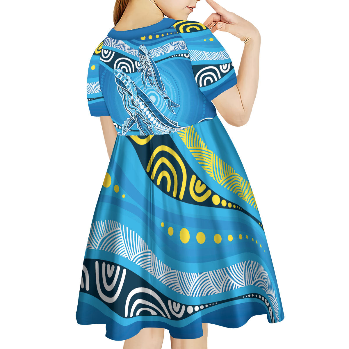 Aboriginal Ocean Whale Kid Short Sleeve Dress Dot Art Dreamtime Style
