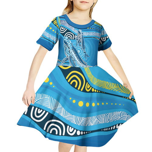Aboriginal Ocean Whale Kid Short Sleeve Dress Dot Art Dreamtime Style