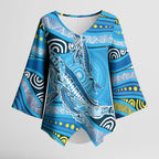 Aboriginal Ocean Whale Kimono Sleeve Blouse Dot Art Dreamtime Style