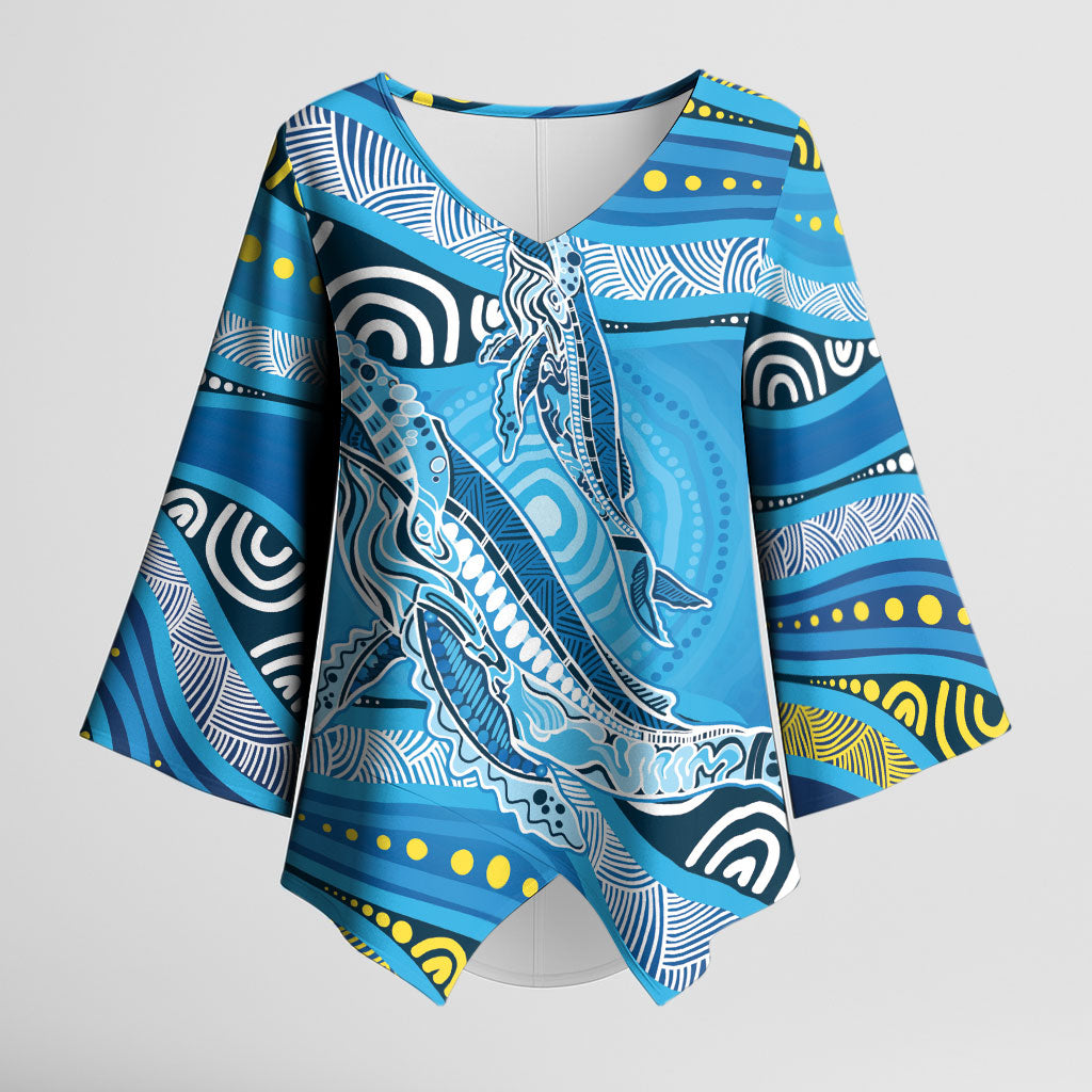 Aboriginal Ocean Whale Kimono Sleeve Blouse Dot Art Dreamtime Style