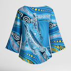 Aboriginal Ocean Whale Kimono Sleeve Blouse Dot Art Dreamtime Style