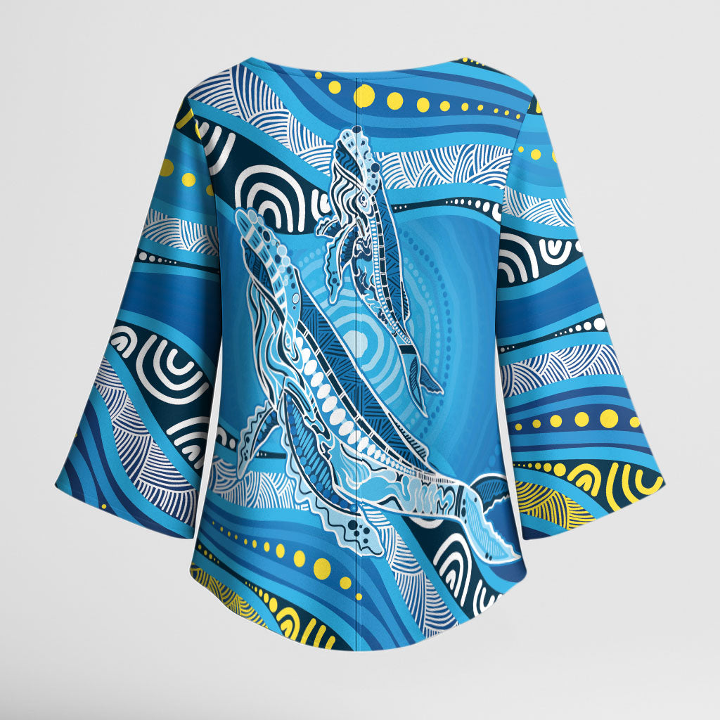 Aboriginal Ocean Whale Kimono Sleeve Blouse Dot Art Dreamtime Style