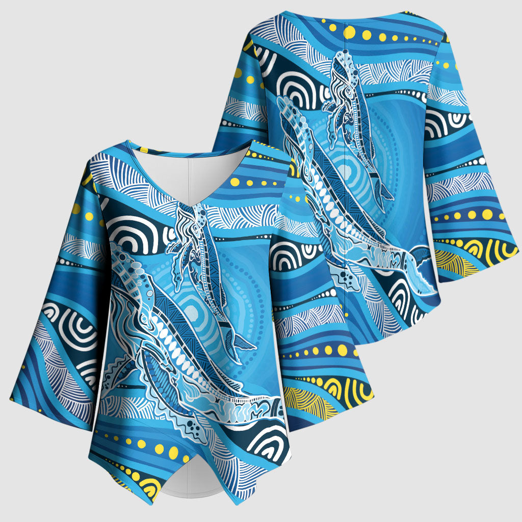 Aboriginal Ocean Whale Kimono Sleeve Blouse Dot Art Dreamtime Style