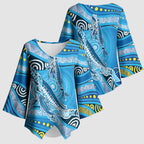 Aboriginal Ocean Whale Kimono Sleeve Blouse Dot Art Dreamtime Style