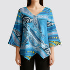 Aboriginal Ocean Whale Kimono Sleeve Blouse Dot Art Dreamtime Style