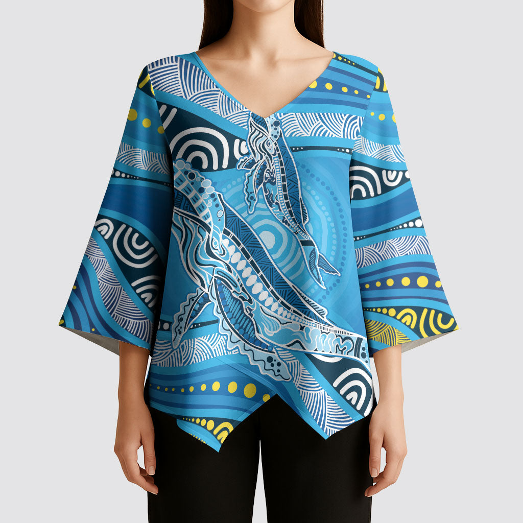Aboriginal Ocean Whale Kimono Sleeve Blouse Dot Art Dreamtime Style