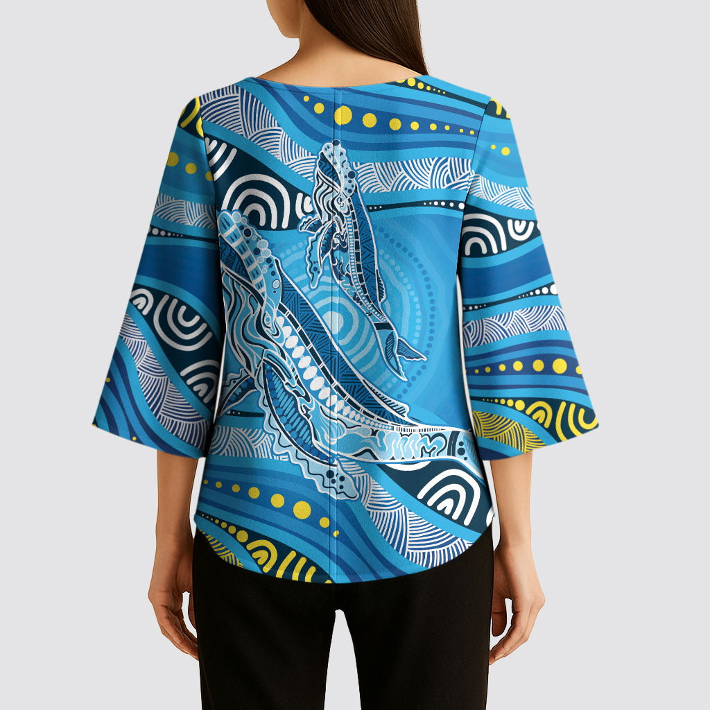 Aboriginal Ocean Whale Kimono Sleeve Blouse Dot Art Dreamtime Style