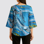 Aboriginal Ocean Whale Kimono Sleeve Blouse Dot Art Dreamtime Style
