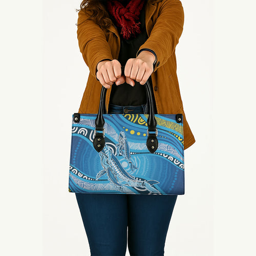 Aboriginal Ocean Whale Leather Bag Dot Art Dreamtime Style