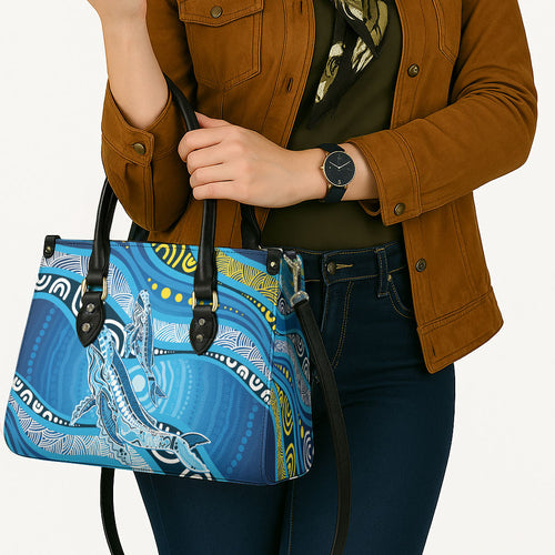 Aboriginal Ocean Whale Leather Bag Dot Art Dreamtime Style