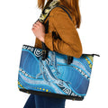 Aboriginal Ocean Whale Leather Tote Bag Dot Art Dreamtime Style