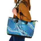 Aboriginal Ocean Whale Leather Tote Bag Dot Art Dreamtime Style