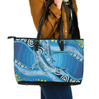 Aboriginal Ocean Whale Leather Tote Bag Dot Art Dreamtime Style