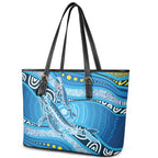 Aboriginal Ocean Whale Leather Tote Bag Dot Art Dreamtime Style