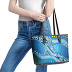 Aboriginal Ocean Whale Leather Tote Bag Dot Art Dreamtime Style